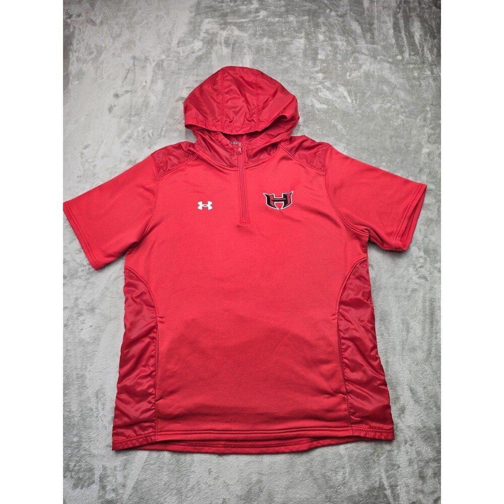 Under Armour Mens XL Short Sleeve Hoodie Quarter Zip Pullover Red Athletic Shirt